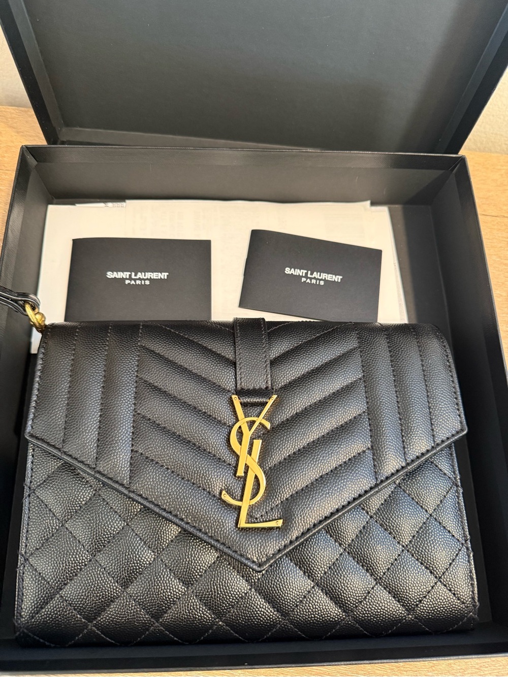 Saint Laurent ENVELOPE FLAP POUCH IN MIX MATELASSÉ GRAIN DE POUDRE LEATHER